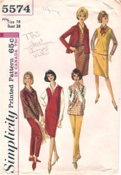 5574 1964 COLLAR BLOUSE, V JUMPER, TOP, BOTTOMS PATTERN 14